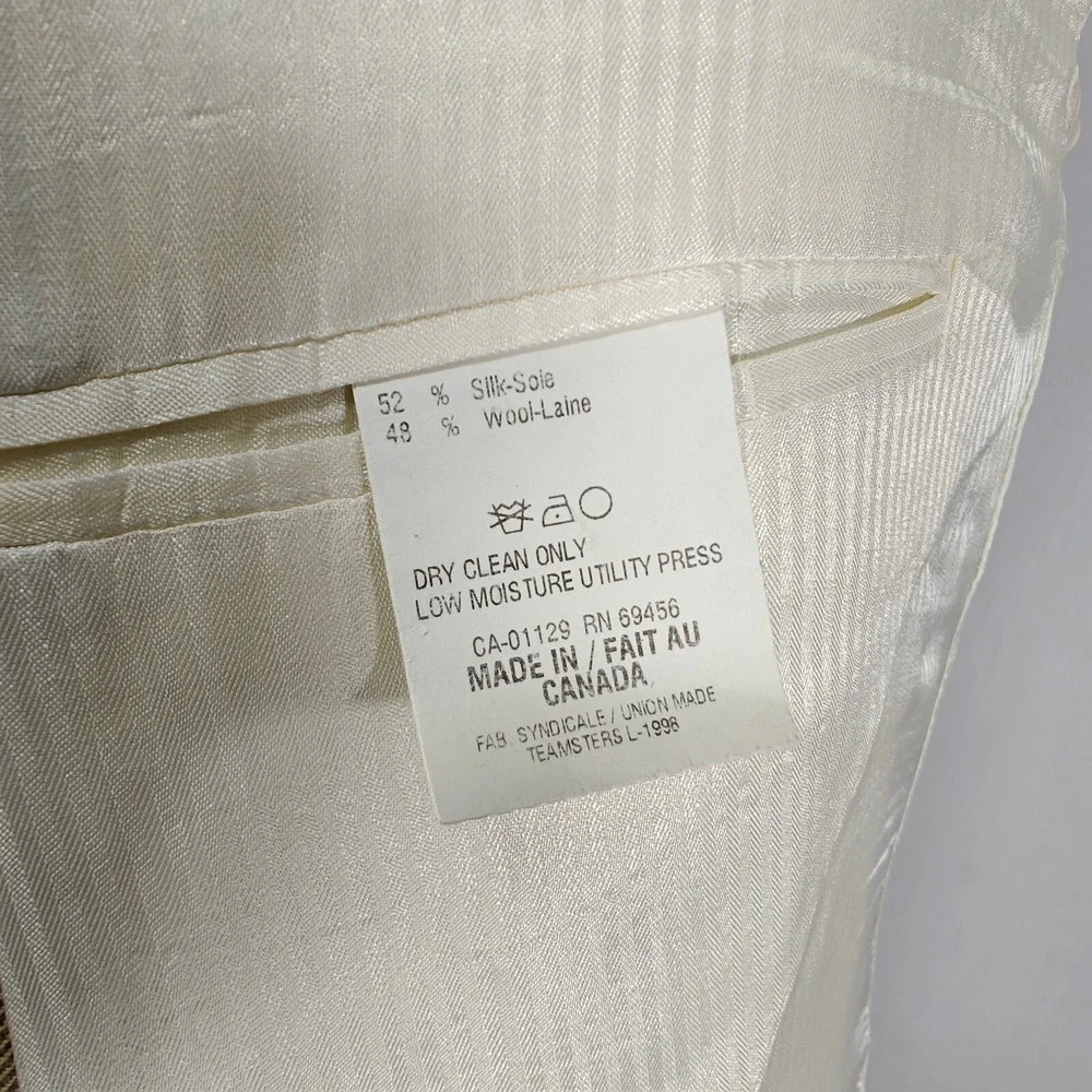 Kasper Men's Sport Coat Blazer‎ Two Button Beige Herringbone Silk Wool Size 44L